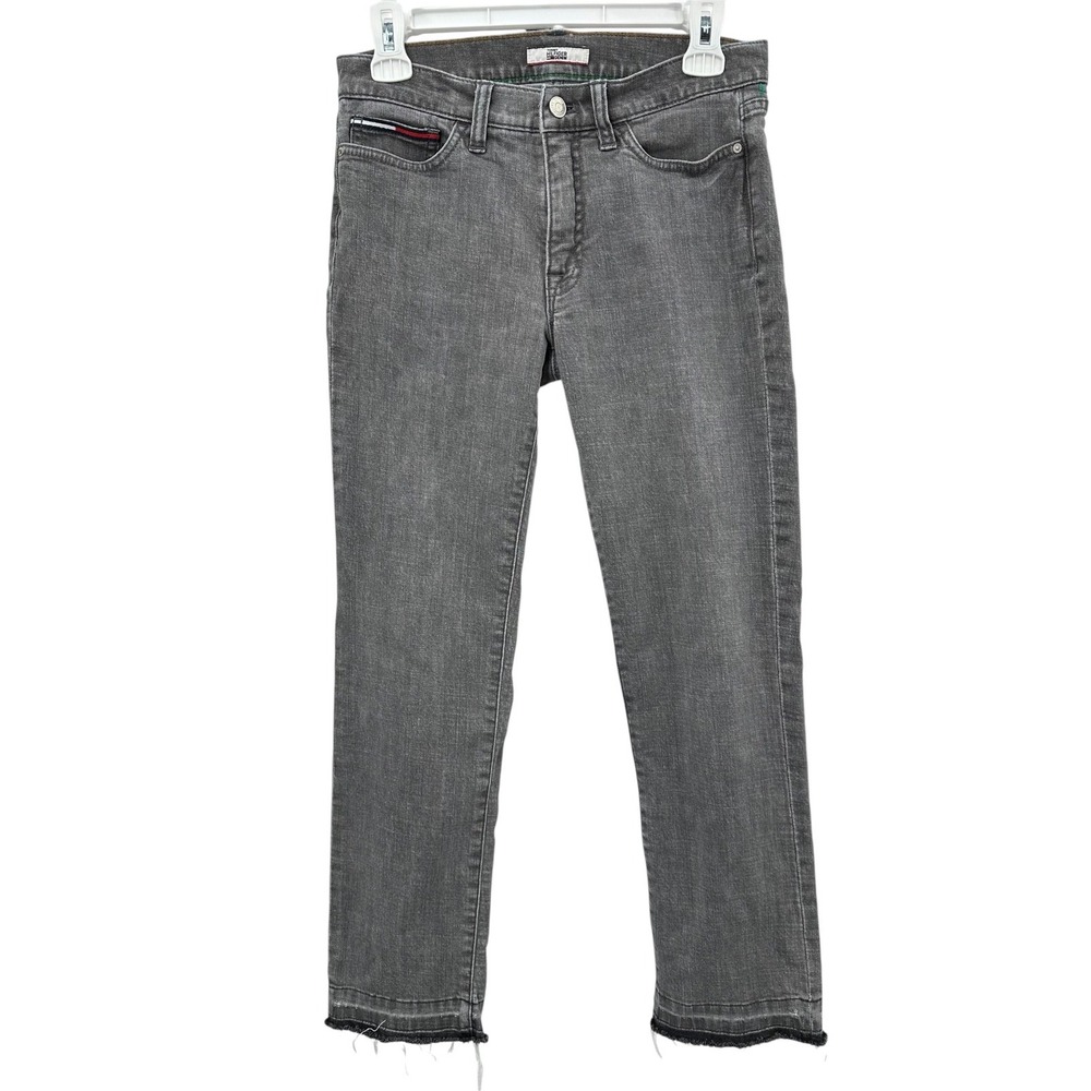 Tommy Hilfiger Denim Jeans Gray Mid-Rise Straight Crop Leg Frayed Hems Women's 4